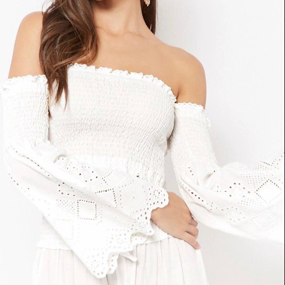 Vintage Havana Smocked Off the Shoulder Crop Top